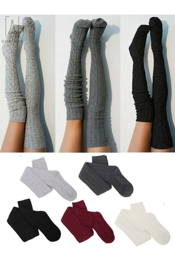 Extra Long Cotton Thigh High Socks, Winter Warm Over the Knee High Boot Stockings Leg Warmers for Women Girl "Deep Gray"