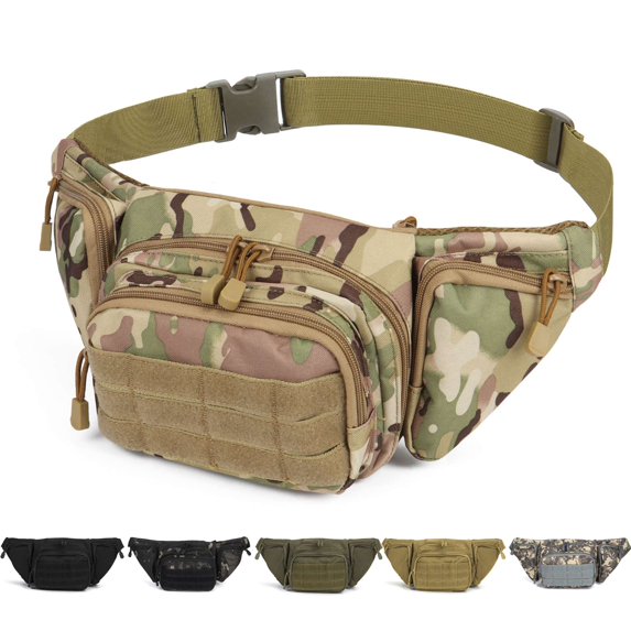 Gustave Fanny Pack Waist Bag for Men Multiple Pockets Hip Pack Oxford Waterproof Crossbody Belt Bags for Outdoor Fishing Cycling Hiking with Adjustable Strap & Patch