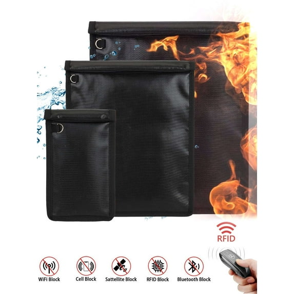 Gustave Faraday Bag Fireproof Waterproof Faraday Cage Key Fob Protector Anti-Theft RFID Signal Blocking Pouch for Laptops / Tablets / Cell Phones / Car Keys - 7.9 x 4.7in