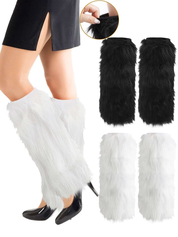 Faux Fur Leg Warmers Winter Soft Cozy Furry Long Boot Cuffs Covers Fashion Y2K Leg Warmer for Women Girls Party Costumes "White"