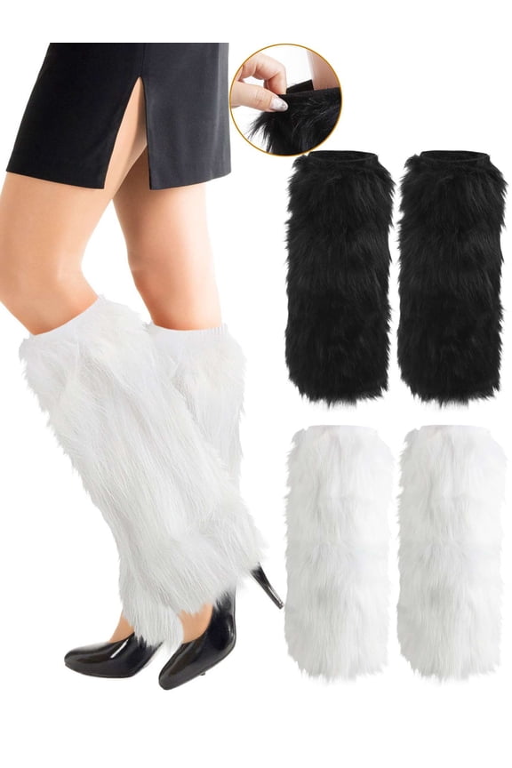 Faux Fur Leg Warmers Winter Soft Cozy Furry Long Boot Cuffs Covers Fashion Y2K Leg Warmer for Women Girls Party Costumes "White"