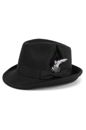Felt Fedora Trilby Hat for Men Women Short Brim Vintage Jazz Panama Church Dress Hat with Feather Band - Black