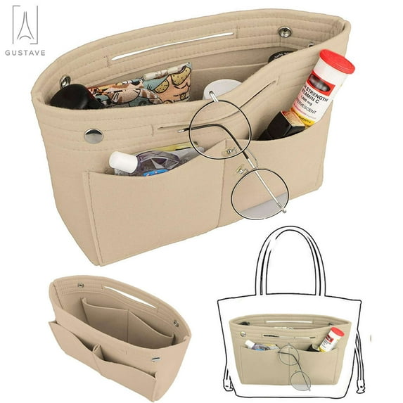 Gustave Felt Purse Organizer Insert Handbag & Tote Organizer, Bag in Bag, Perfect for Speedy Neverfull and More (8.7"x5.9"x3.7", Beige)