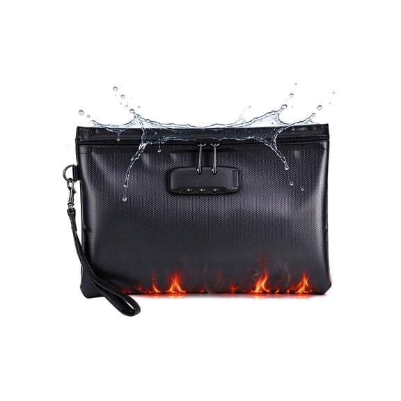 Gustave Fireproof Document Bag with Lock & Zipper, Waterproof Money Bag Safe Storage Pouch with Card Slots for Cash, Cell Phone, Passport and Tablet (11"x7.5")