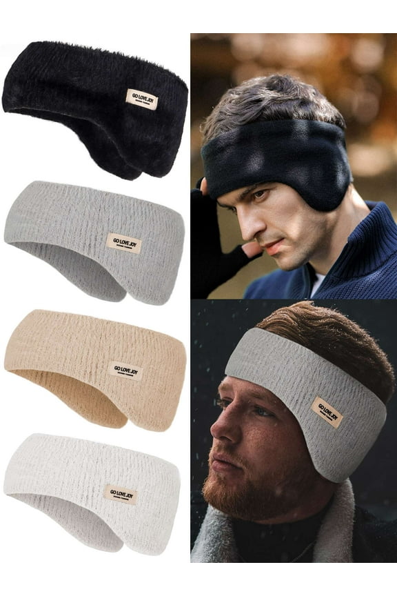 Fleece Ear Warmer Muffs Headband for Men Women Winter Stretch Knit Earmuffs Ear Cover Sport Headbands for Cold Weather Ski Running Cycling "Black"