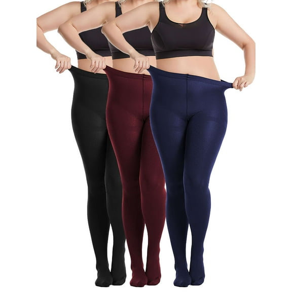 Gustave Fleece Lined Opaque Tights for Women Plus Size Control Top Pantyhose Winter Warm High Waisted Footed Tights Leggings - Black