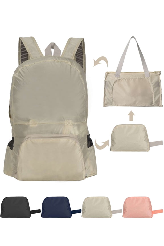 Foldable Packable Backpack Lightweight Travel Hiking Daypack Water Resistant Casual Outdoor Shoulder Backpacks Handbags for Women Men - Beige