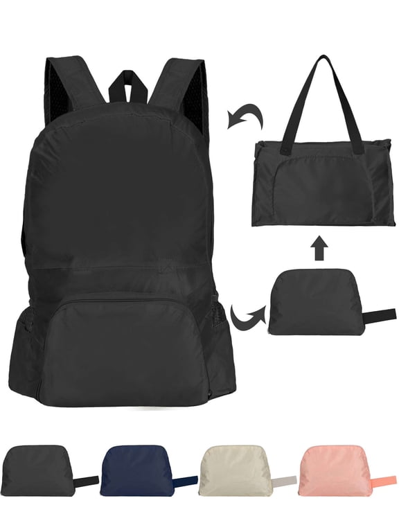 Foldable Packable Backpack Lightweight Travel Hiking Daypack Water Resistant Casual Outdoor Shoulder Backpacks Handbags for Women Men - Black