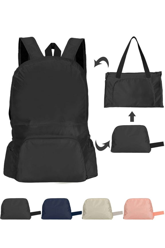 Foldable Packable Backpack Lightweight Travel Hiking Daypack Water Resistant Casual Outdoor Shoulder Backpacks Handbags for Women Men - Black