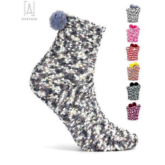 Gustave Fuzzy Socks for Women Girl Winter Warm Soft Cozy Fluffy Sleeping Socks Thick Plush Crew Slipper Socks for Home Indoor Christmas DIY Gifts, Gray