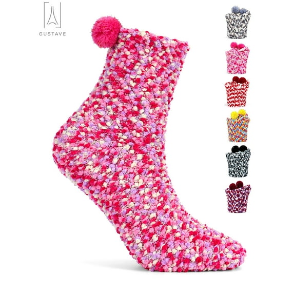 Gustave Fuzzy Socks for Women Girl Winter Warm Soft Cozy Fluffy Sleeping Socks Thick Plush Crew Slipper Socks for Home Indoor Christmas DIY Gifts, Rose Red