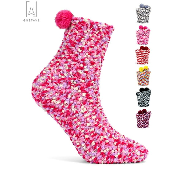 Gustave Fuzzy Socks for Women Girl Winter Warm Soft Cozy Fluffy Sleeping Socks Thick Plush Crew Slipper Socks for Home Indoor Christmas DIY Gifts, Rose Red