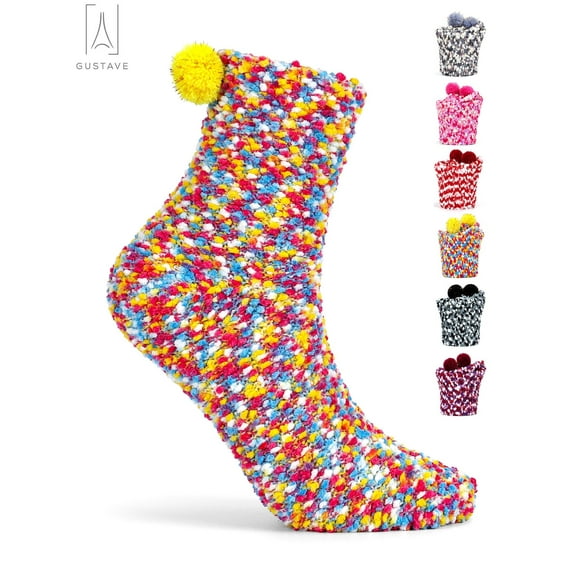 Gustave Fuzzy Socks for Women Girl Winter Warm Soft Cozy Fluffy Sleeping Socks Thick Plush Crew Slipper Socks for Home Indoor Christmas DIY Gifts, Yellow