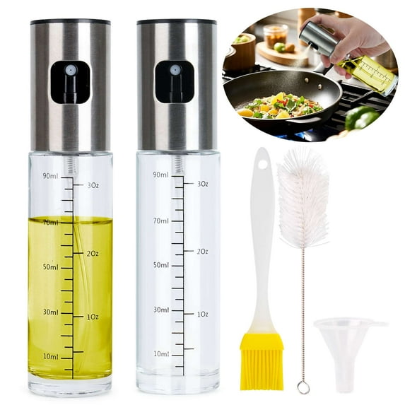 Gustave Glass Oil Sprayer Bottle for Cooking, 2 Pack 100ml Olive Oil Spray Mister Oil Dispenser Bottles Set for Kitchen Air Fryer, Salad, BBQ, Roasting