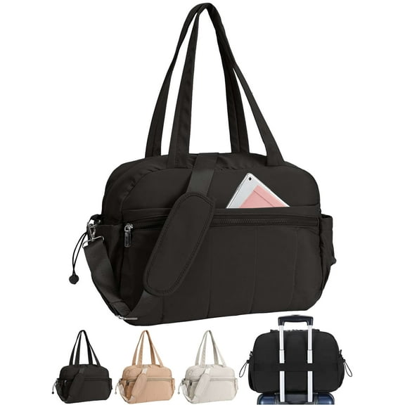 Gustave Gym Bag for Women Travel Duffle Bag with Wet Pocket, Lightweight Puffer Carry on Tote Overnight Weekender Bags Water Resistant Large Capacity - Black