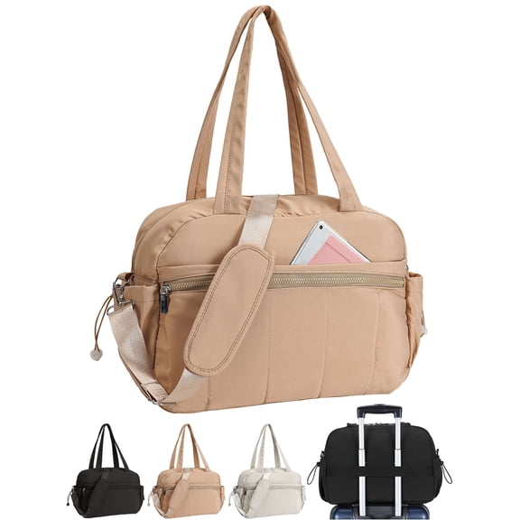 Gustave Gym Bag for Women Travel Duffle Bag with Wet Pocket, Lightweight Puffer Carry on Tote Overnight Weekender Bags Water Resistant Large Capacity - Khaki