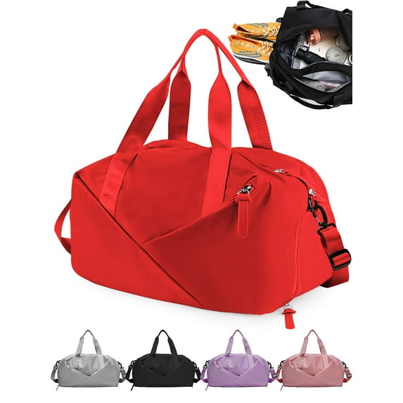 Gustave Gym Duffel Bag for Women Men Travel Weekender Overnight Bag Waterproof Sports Carry On Tote Bags with Shoes Compartment & Wet Pocket "Red"