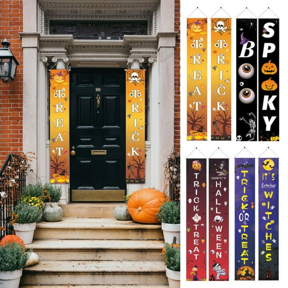 Gustave Halloween Decorations Outdoor Trick or Treat Halloween Porch Signs Banners Hanging Witch Decor for Front Door Home Yard Indoor Decor