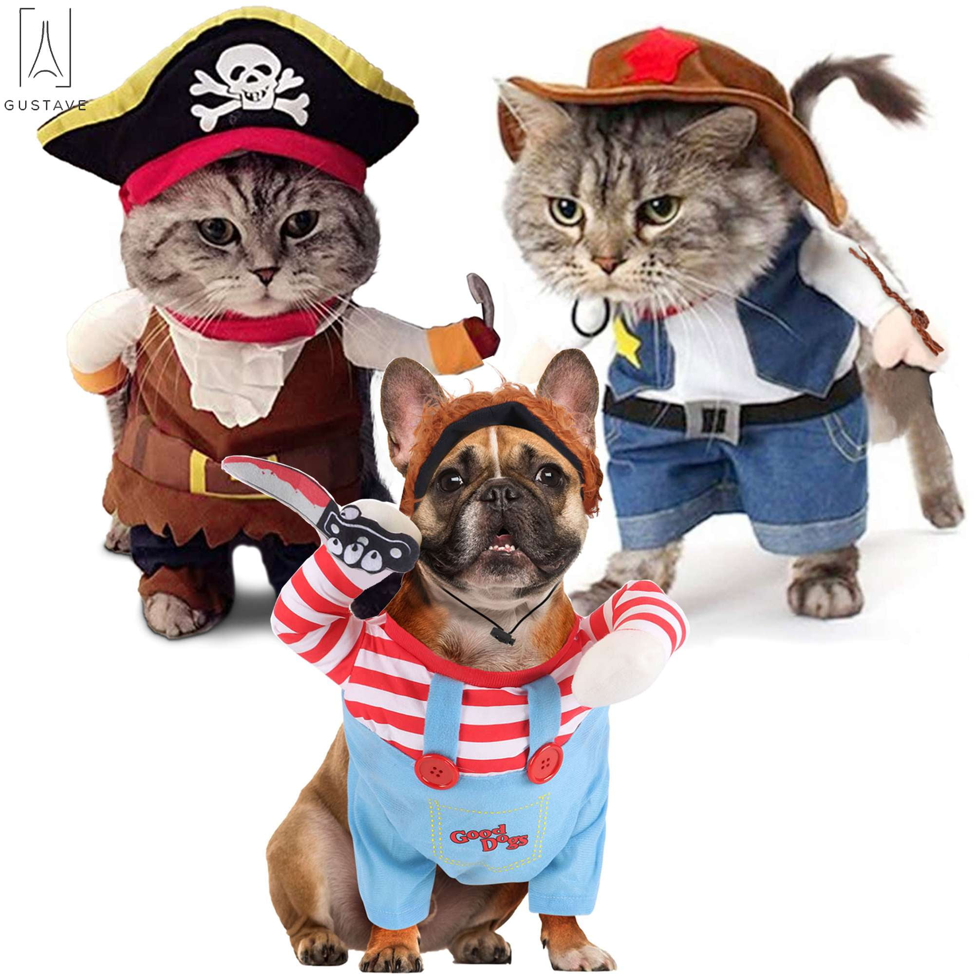 Gustave Halloween Dog Cat Clothes, Funny Cowboy Jacket Suit For Small Dogs  & Cats Dressing up Clothes Christmas Halloween Party Apparel West Cowboy  Uniform, L 