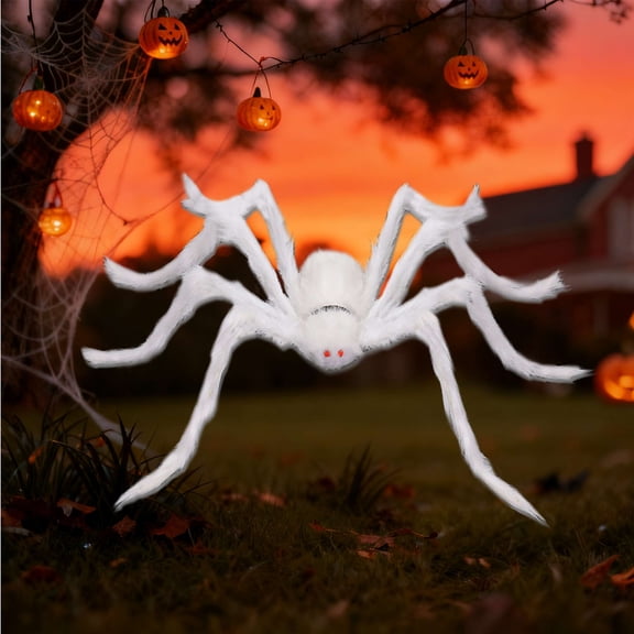 Gustave Halloween Giant Spider Decoration Scary Realistic Fake Hairy Spiders Prop for Halloween Party Indoor Outdoor Decor, White 35"