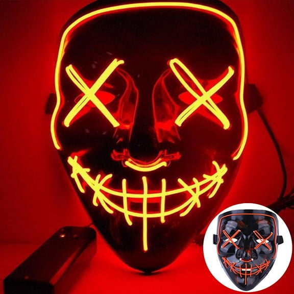 Gustave Halloween Light up Mask 4 Lighting Modes LED Glow Purge Mask with Battery for Adult Halloween Costume Festival Cosplay Masquerade Party