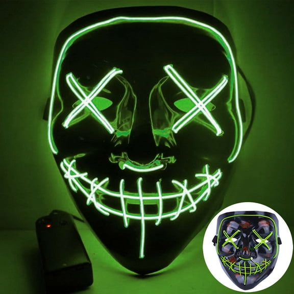 Gustave Halloween Light up Mask 4 Lighting Modes LED Glow Purge Mask with Battery for Adult Halloween Costume Festival Cosplay Masquerade Party