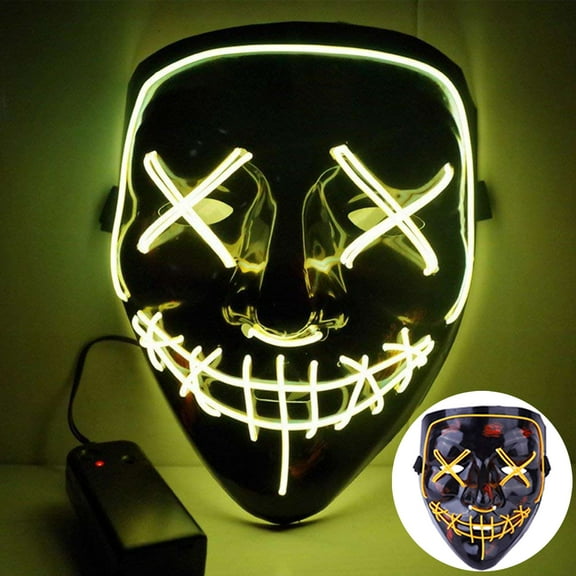 Gustave Halloween Light up Mask 4 Lighting Modes LED Glow Purge Mask with Battery for Adult Halloween Costume Festival Cosplay Masquerade Party