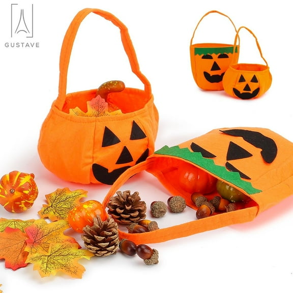 Gustave Halloween Pumpkin Candy Bags for Kids, Trick or Treat, Non-Woven Pumpkin Buckets Handbag for Children Party Favors Supplies