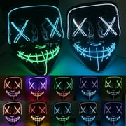 Gustave Halloween Scary Light Mask 4 Modes 2 Colors Cosplay Led Costume Mask EL Wire Light up for Festival Party Costume Christmas "Blue+Ice Blue"