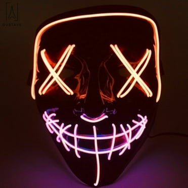 Gustave Halloween Scary Light Mask 4 Modes 2 Colors Cosplay Led Costume Mask EL Wire Light up for Festival Party Costume Christmas "Orange+Pink"
