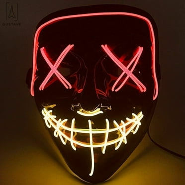 Gustave Halloween Scary Light Mask 4 Modes 2 Colors Cosplay Led Costume Mask EL Wire Light up for Festival Party Costume Christmas "Red Yellow"