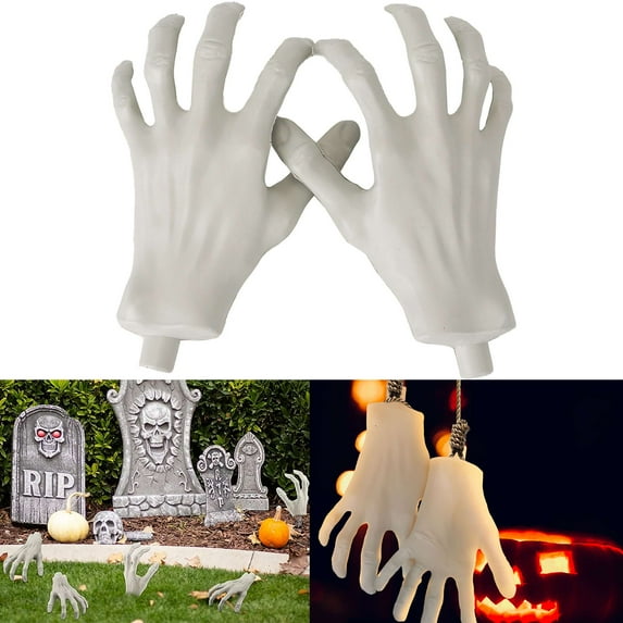 Gustave Halloween Scary Skeleton Hands Realistic Life Size Zombie Hands Fake Plastic Hands Props for Haunted House Cosplay Party Decorations