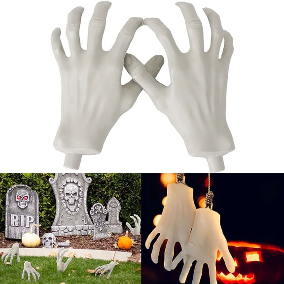 Gustave Halloween Scary Skeleton Hands Realistic Life Size Zombie Hands Fake Plastic Hands Props for Haunted House Cosplay Party Decorations