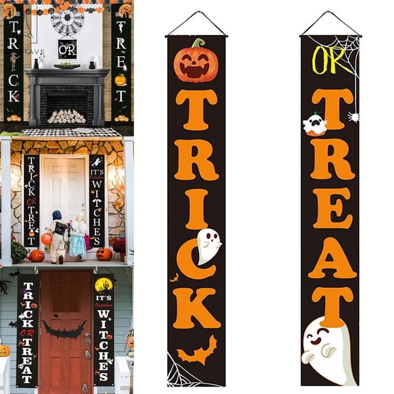 Gustave Halloween Trick Or Treat Hanging Banner Door Decoration, Porch Decorations Outdoor Signs for Home Welcome Signs "C Style"