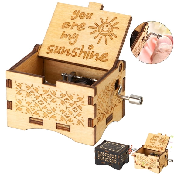 Gustave Hand Crank Music Box, You are My Sunshine Wooden Engraved Musical Case Crafts, Mechanism Antique Carved Musical Box Gifts for Daughter Kids (White)