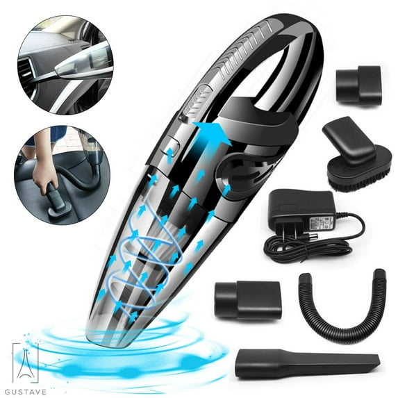 Gustave Handheld Car Vacuum Cleaner, Cordless Vacuum Cyclonic Suction Vacuum Cleaner with Stainless Steel Filter (Bagless) and 6 of Accessories for Home and Car Cleaning