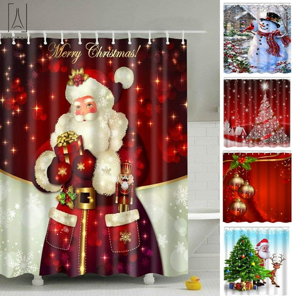 Gustave Happy Snowman Shower Curtain Santa Claus Winter Holiday Merry Christmas Waterproof Bathroom Fabric with 12 Hooks 70.8inches * 70.8inches "Santa Claus"