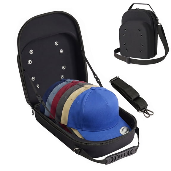 Gustave Hat Travel Case for 6 Baseball Caps, Hard Shell Crush Proof Hat Organizer Box Cap Carrier Storage Bag with Handle & Shoulder Strap