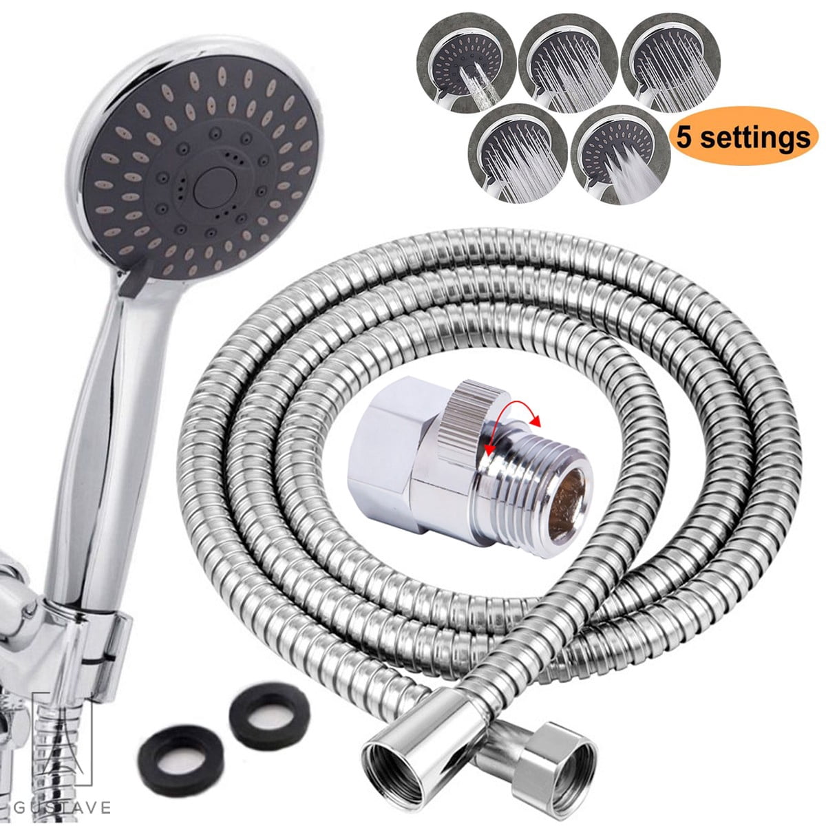 Gustave High Pressure Handheld Shower Head Hose Kit, 5 Spray Settings ...