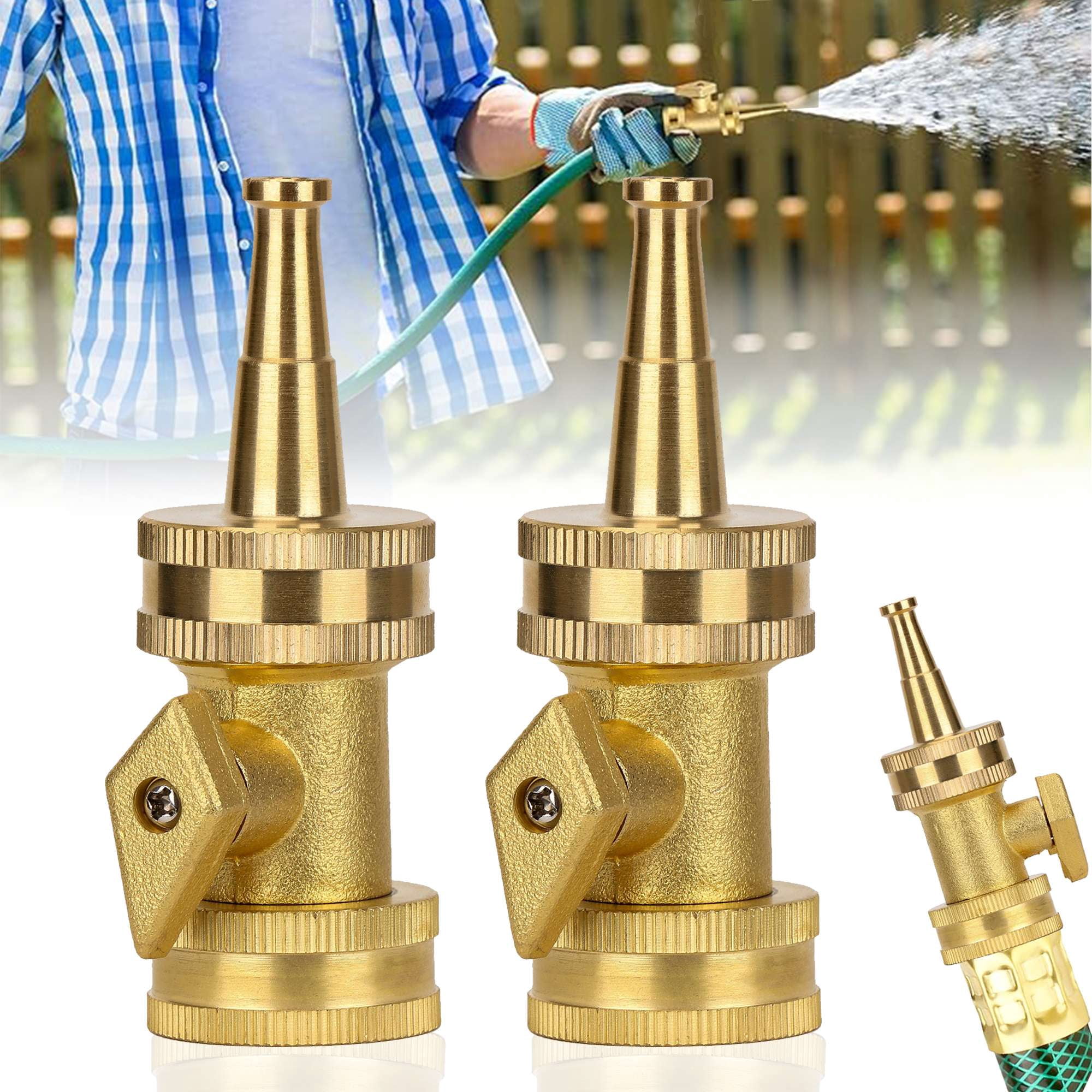Brass Fire Hose Nozzle 18mm (3/4") - Adjustable Spray Garden Water Nozzle, Heavy Duty