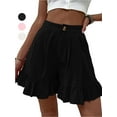thumbnail image 1 of Gustave High Waisted Wide Leg Shorts for Women Casual Pleated Ruffle Flowy Short Pants Summer Loose Button Shorts with Pockets "Black, L", 1 of 9
