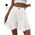 thumbnail image 1 of Gustave High Waisted Wide Leg Shorts for Women Casual Pleated Ruffle Short Pants Summer Loose Button Shorts "White, 2XL", 1 of 9