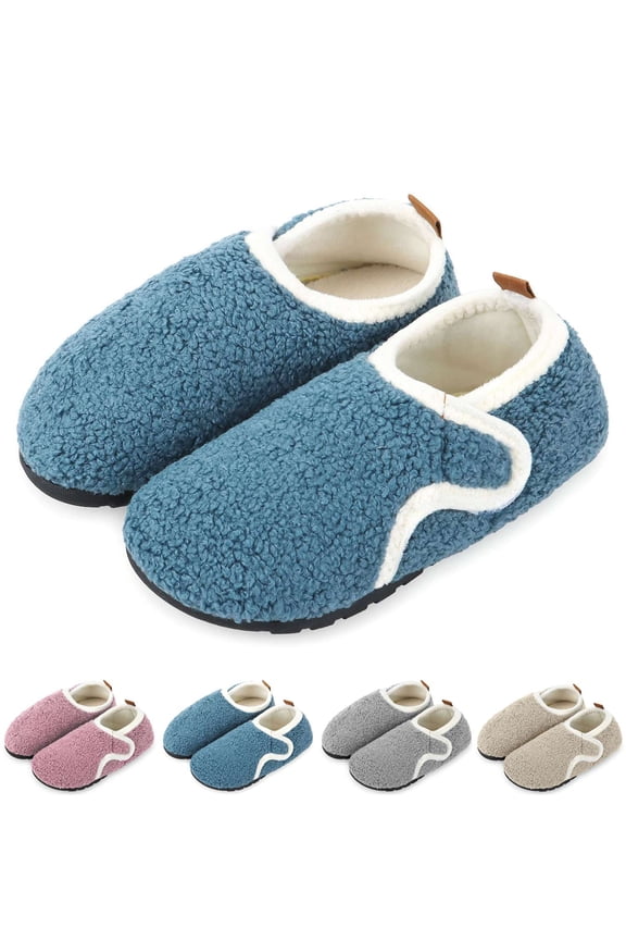 House Slippers for Women Men Non-Slip Barefoot Slippers Socks Cozy Lightweight Fleece Lined Warm House Shoes with Rubber Sole for Indoor Home Bedroom Travel, Blue