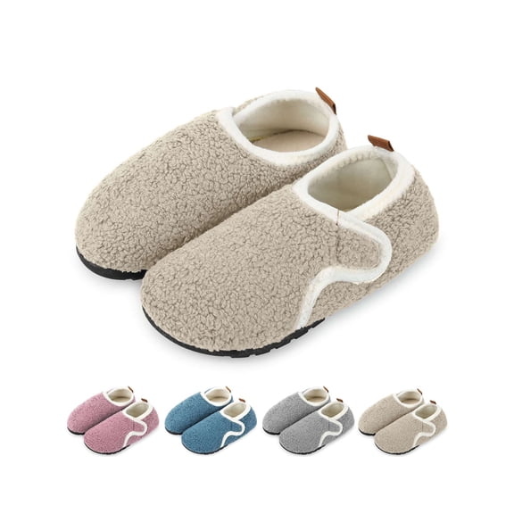 Gustave House Slippers for Women Men Non-Slip Barefoot Slippers Socks Cozy Lightweight Fleece Lined Warm House Shoes with Rubber Sole for Indoor Home Bedroom Travel, Beige