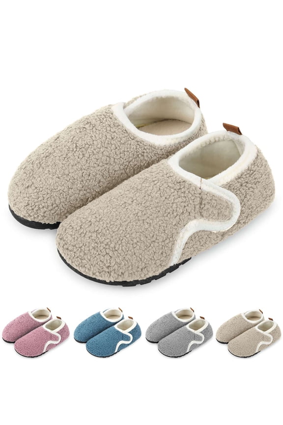 House Slippers for Women Men Non-Slip Barefoot Slippers Socks Cozy Lightweight Fleece Lined Warm House Shoes with Rubber Sole for Indoor Home Bedroom Travel, Beige