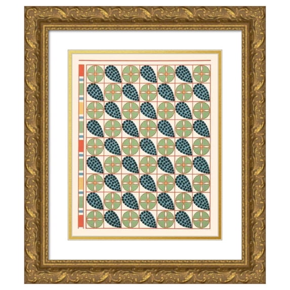Gustave Jéquier 12x14 Gold Ornate Wood Frame and Double Matted Museum Art Print Titled - 44. Ceiling of the Tomb of Amenant (N 58) (1911)