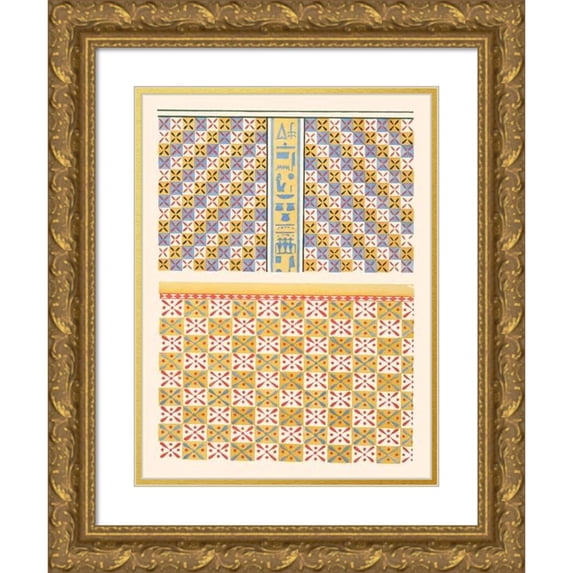 Gustave Jéquier 14x18 Gold Ornate Wood Frame and Double Matted Museum Art Print Titled - 13. Ceiling of the Tomb of Anna (N 81), 14. Ceiling of the Tomb of Menkheper (N 79) (1911)