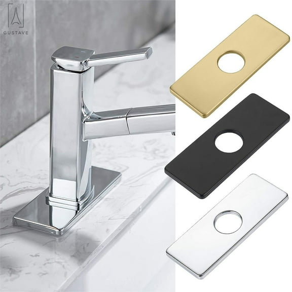 Gustave Kitchen Bathroom 6 inch Sink Faucet Plate Hole Cover Deck Plate Stainless Steel Rectangle Matte Escutcheon, Gold