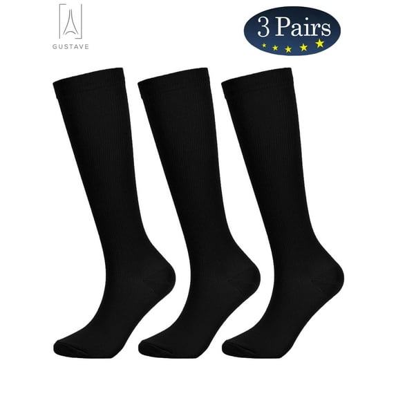 Gustave Knee High Compression Socks for Women & Men Circulation (3 Pairs)10-20 mmHg is Best Support for Athletic Running Cycling Medical and Travel, L/XL