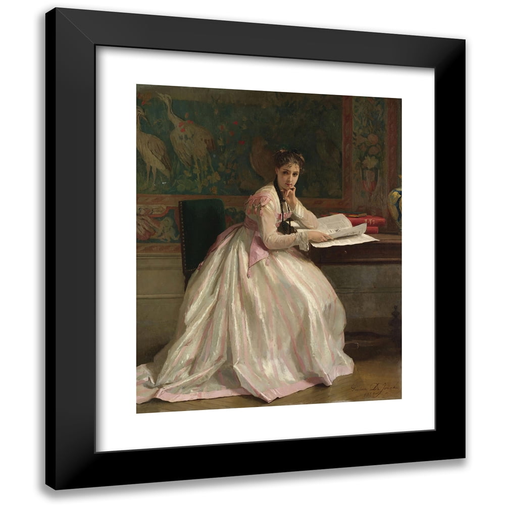 Gustave・L・Jonghe、Idle moments、希少な額装用画集より Gustave Léonard de Jonghe 12x14 Black Modern Framed Museum Art
